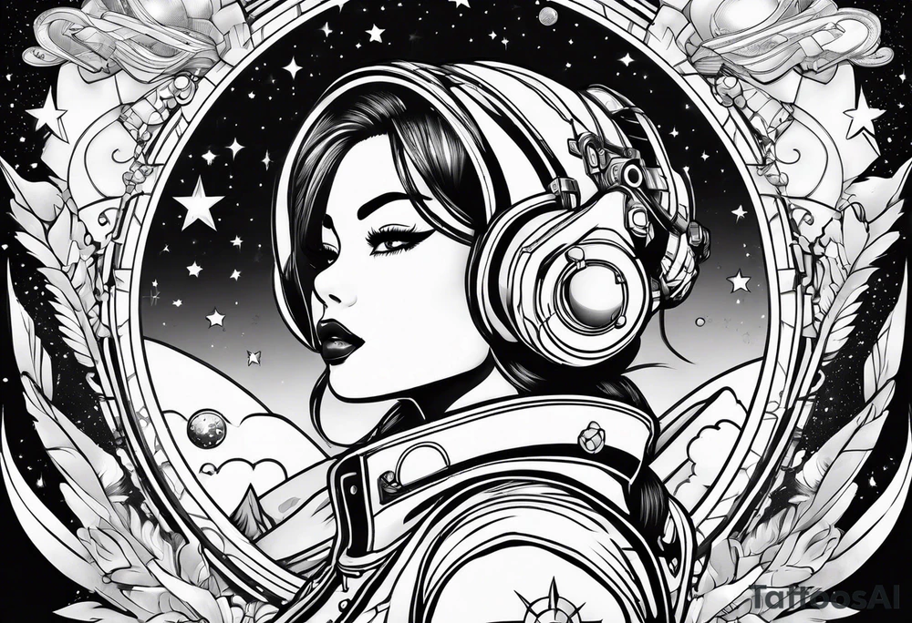Pinup woman in space tattoo idea