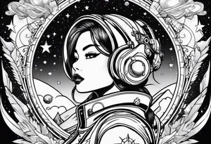 Pinup woman in space tattoo idea