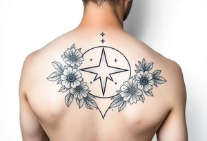 Flower sleeve surrounded by moon and star design for arm tattoo idea