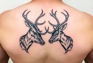Two deer fighting with intertwined antlers tattoo idea