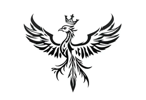Pheonix wearing a crown with flowy long tail tattoo idea