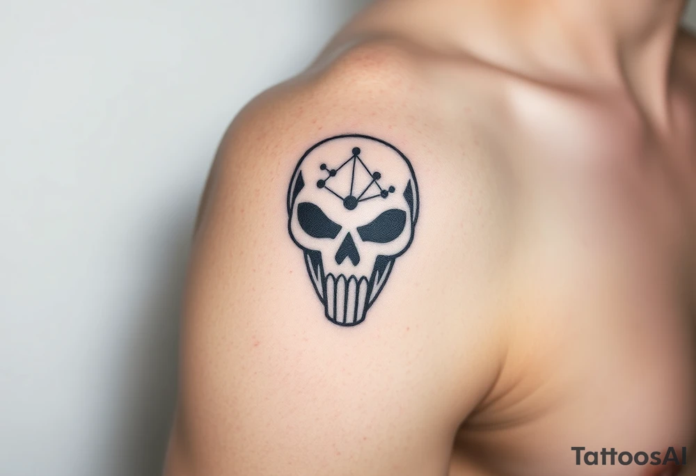 A starry sky with constellations forming the shape of a Death Eater mask, subtly blending darkness and destiny tattoo idea