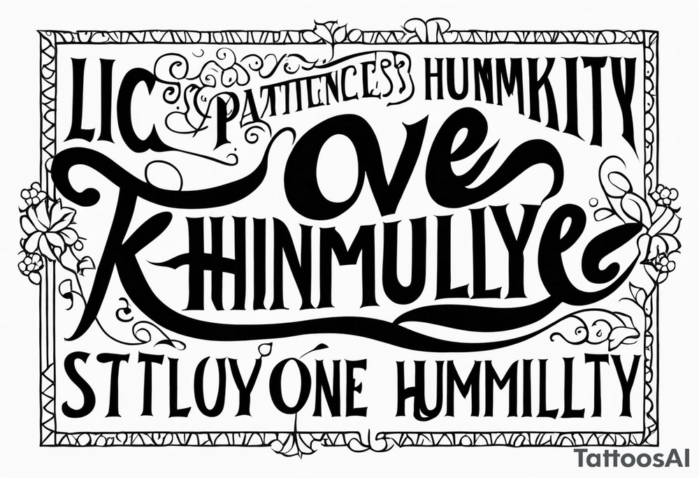 Luca, Davis, Tatum
Patience, Love, Kindness, Humility tattoo idea