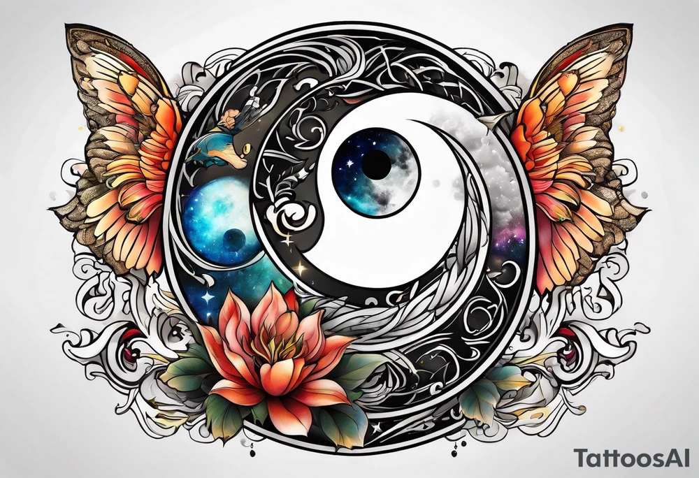 Yin and yang with Sagittarius symbol tattoo idea
