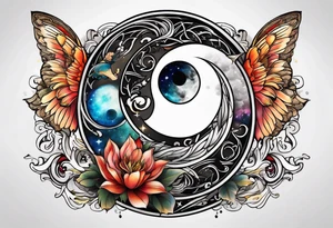 Yin and yang with Sagittarius symbol tattoo idea