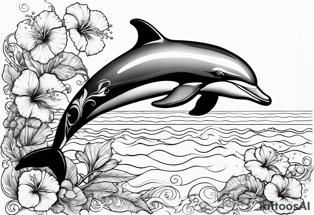 dolphin, sea , hibiscus tattoo idea