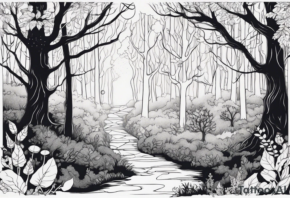 Enchanted forest transitioning to a haunted forest tattoo idea