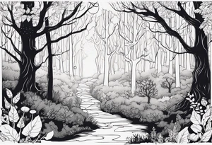 Enchanted forest transitioning to a haunted forest tattoo idea