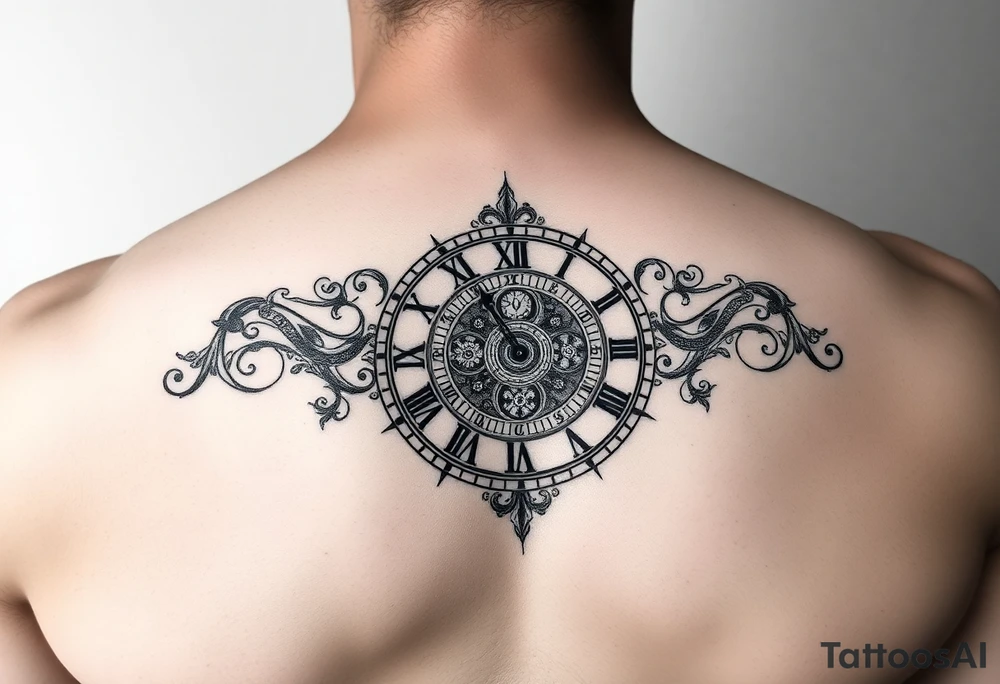 vintage roman numerals within ornate clockwork mechanism tattoo idea