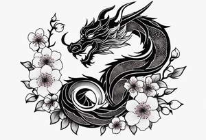 dragon, japanese, female, cherry blossoms, vines, elegant, minimalist, sleek tattoo idea