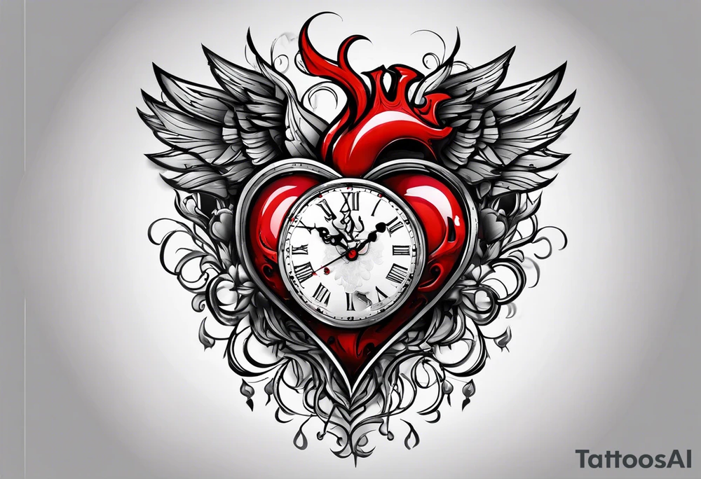 broken heart
clock in middle.
Clock hands on 8 and 5.
Never Say Never written on tattoo tattoo idea