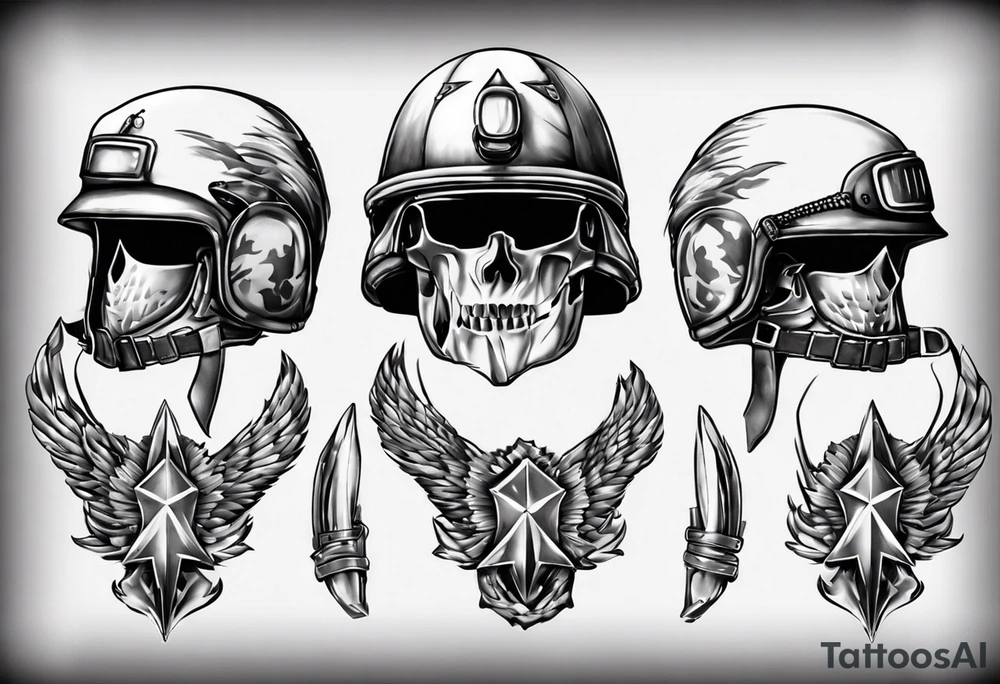 army helmet with 3 bullets tattoo idea