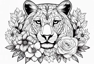 lionesses and owl wit flowers tattoo idea