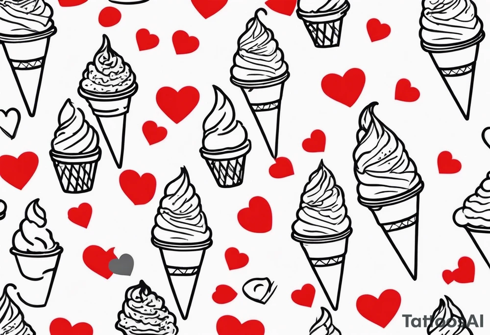 small ice cream cone with small red heart on it somewhere while representing Paris tattoo idea small ice cream cone with small red heart on it somewhere while representing Paris tattoo idea