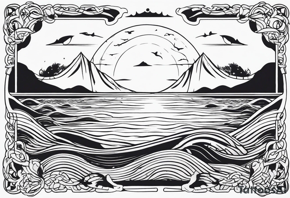 calm sea and Yggdrasill
 without frame tattoo idea