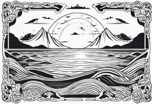 calm sea and Yggdrasill
 without frame tattoo idea