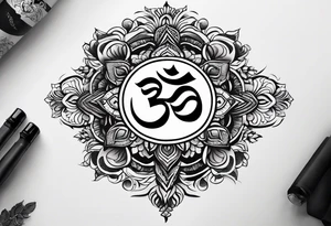 Forearm sleeve tattoo based around Sanskrit Om symbol tattoo idea