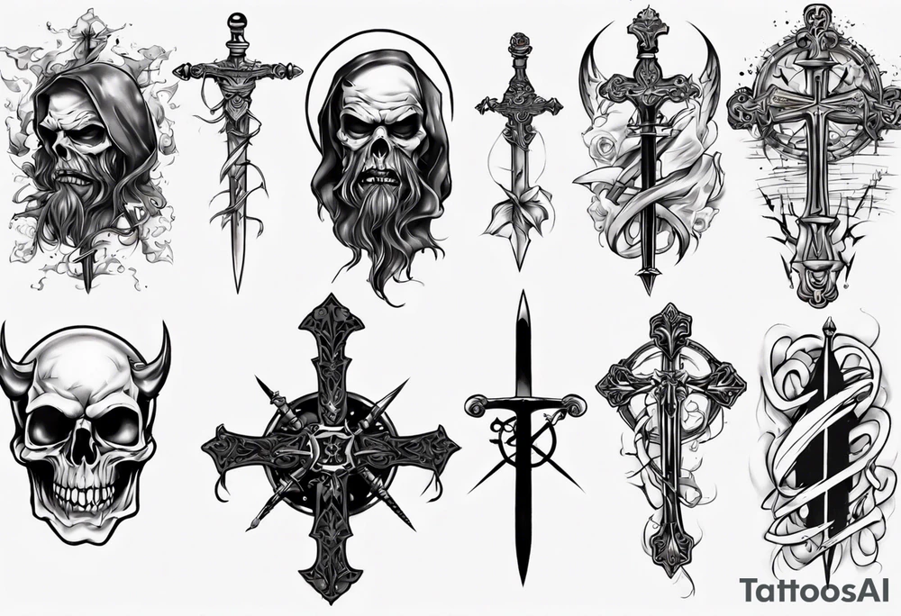 Evil with swords and cross tattoo idea