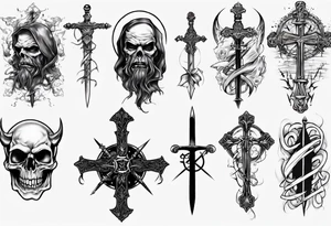 Evil with swords and cross tattoo idea