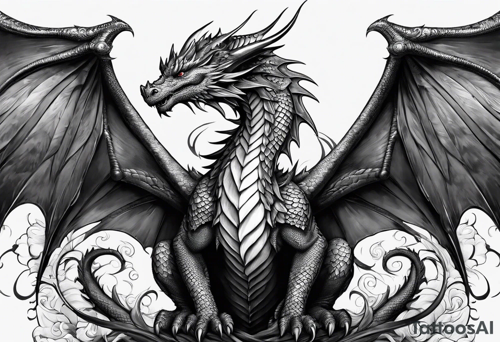 Family of five dragons, Mother with wings spread tattoo idea