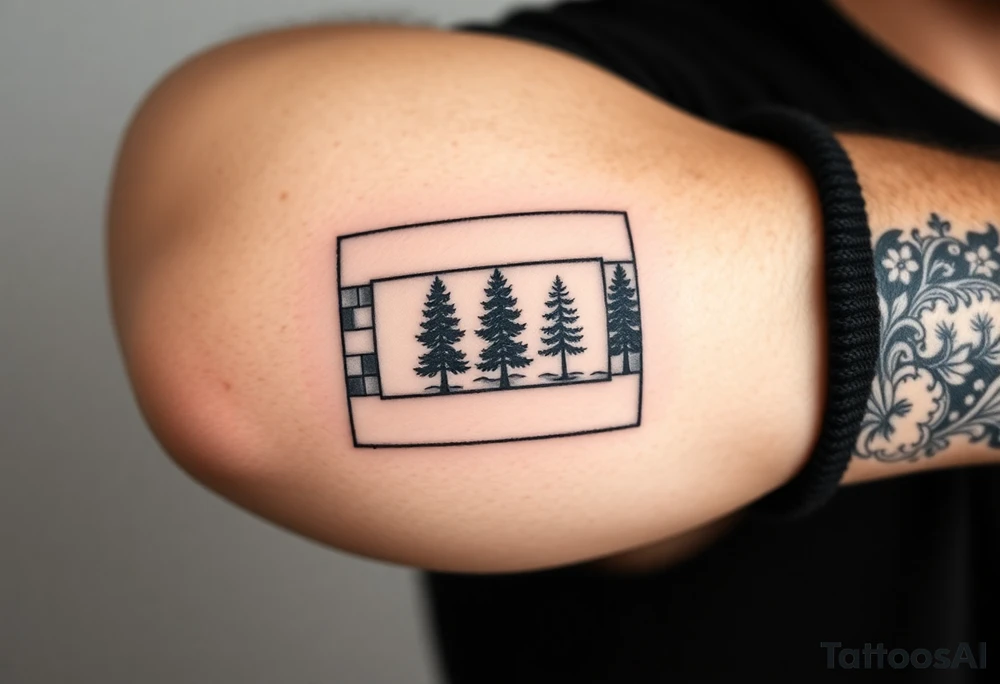 inspiration: my childhood home had an arrangement of tiles in the formation of golden ratio. use this to create a tattoo for me with NO COLOURS using the idea of tiles and golden ratio. placement on upper outer arm or top of bicep so not too big. give me a range of ideas (including some without using tiles, and just the golden ratio). I want to symbolise how nature is made from golden ratio. also give ideas including trees as my garden had this arrangement surrounded by trees. the golden ratio was in a rectangular form. also show me ideas of tattoos placed on bicep not on the back tattoo idea