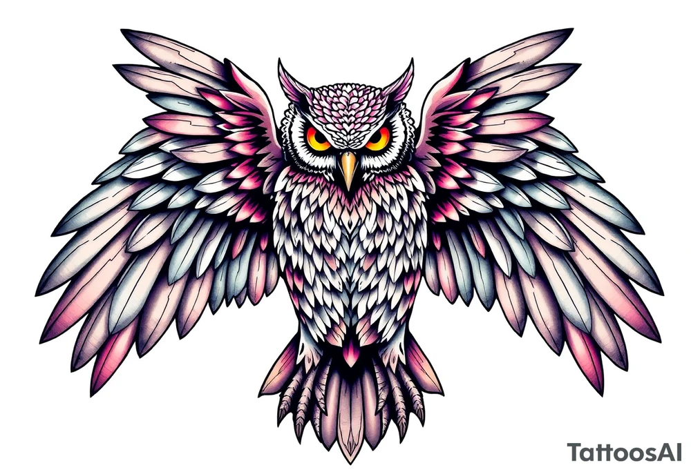 Majestic owl with huge wings spread out tattoo idea