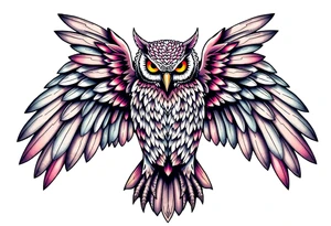 Majestic owl with huge wings spread out tattoo idea