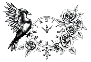 raven,roses,clock. tattoo idea