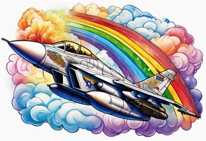 Fighter jet flying through rainbow tattoo idea