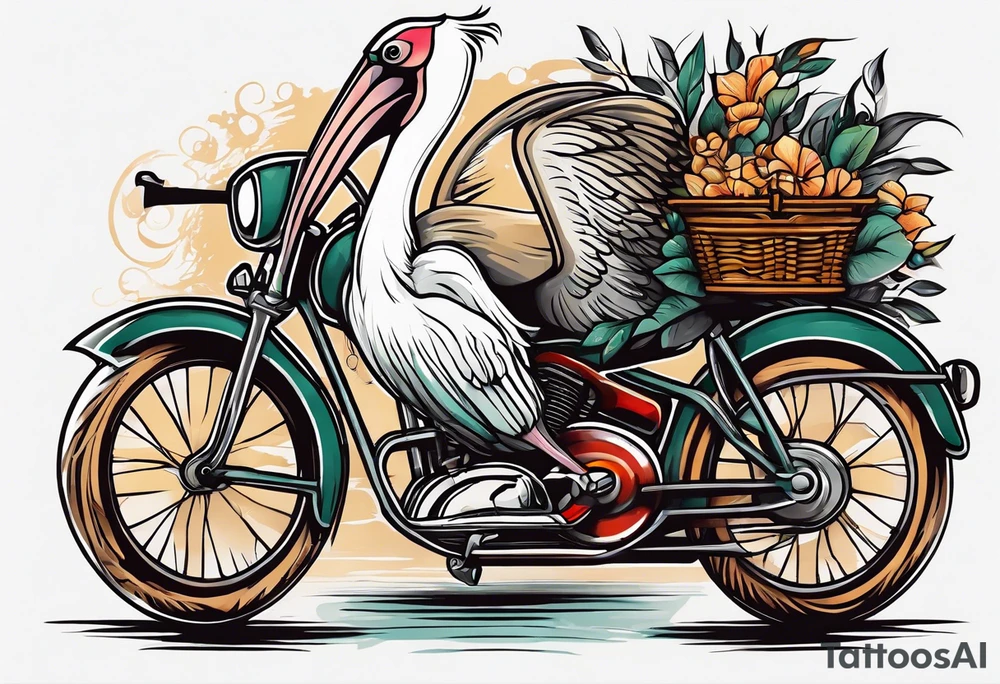 pelican riding a bicycle tattoo idea