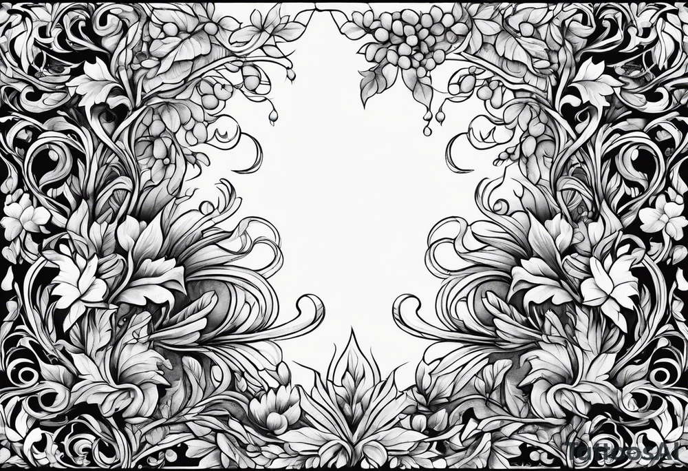 stone road leafy vines tattoo idea