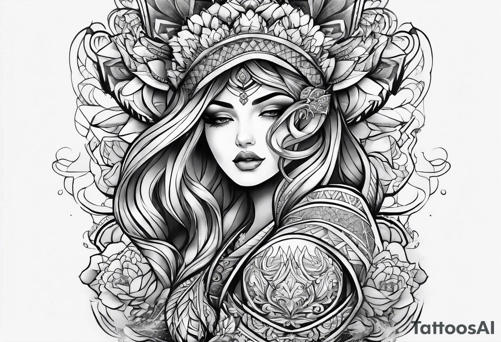 Full leg tattoo design rectangle tattoo idea