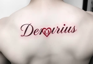 demarius name in cursive in red ink with a heart over the i tattoo idea