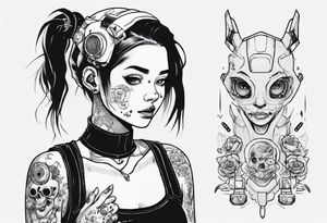 Cute cyberpunk girl, tattoo idea