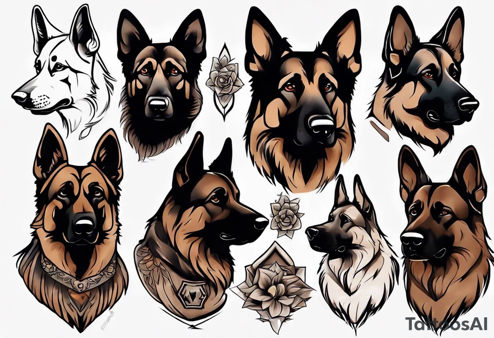 Dark brown German shepherd tattoo idea
