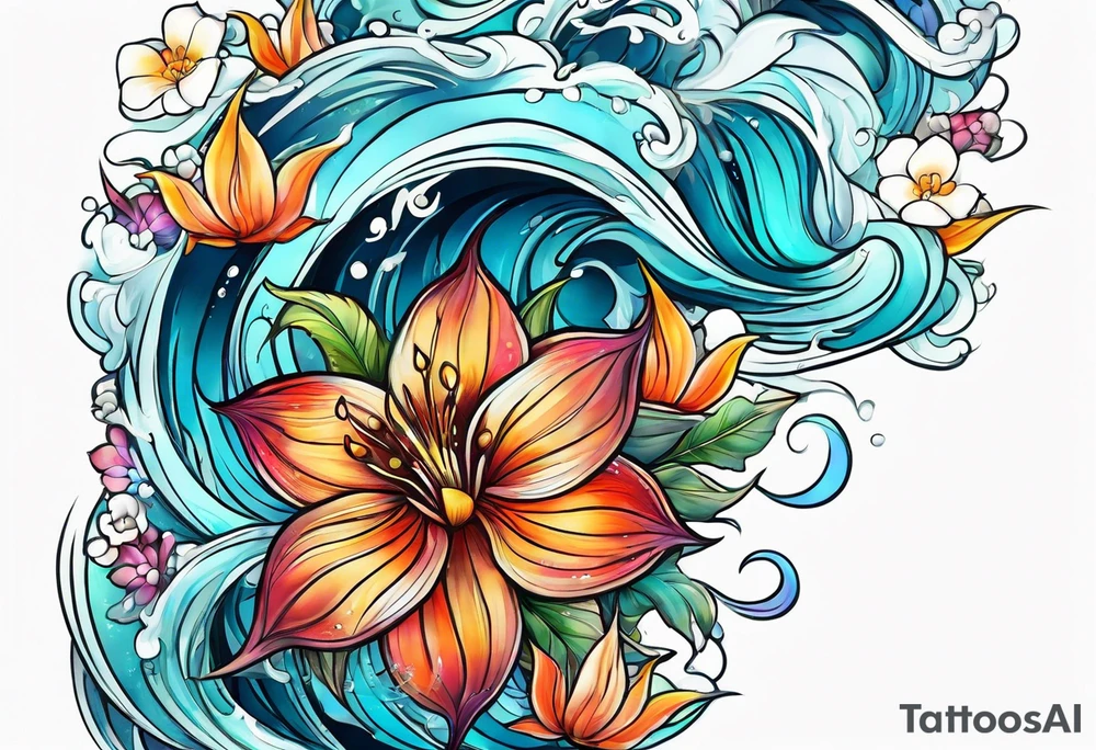 sea, flower tattoo idea