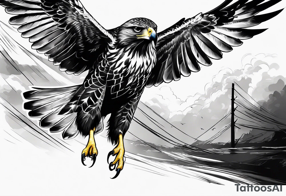 Hawk landing down from the side tattoo idea