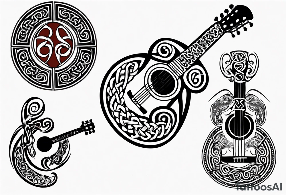 celtic an maori fusion design with a treble clef and a guitar tattoo idea