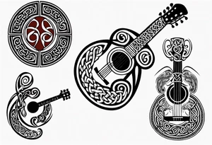 celtic an maori fusion design with a treble clef and a guitar tattoo idea
