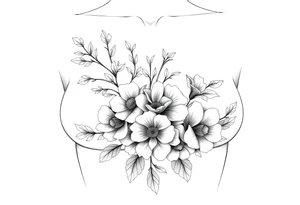 Chest sternum under boob floral tattoo tattoo idea