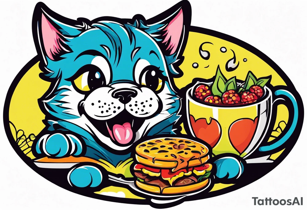 Dog eating  black cat tattoo idea