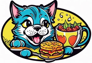 Dog eating  black cat tattoo idea