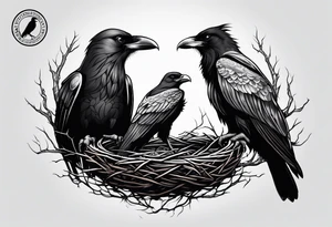 raven and osprey sharing nest tattoo idea