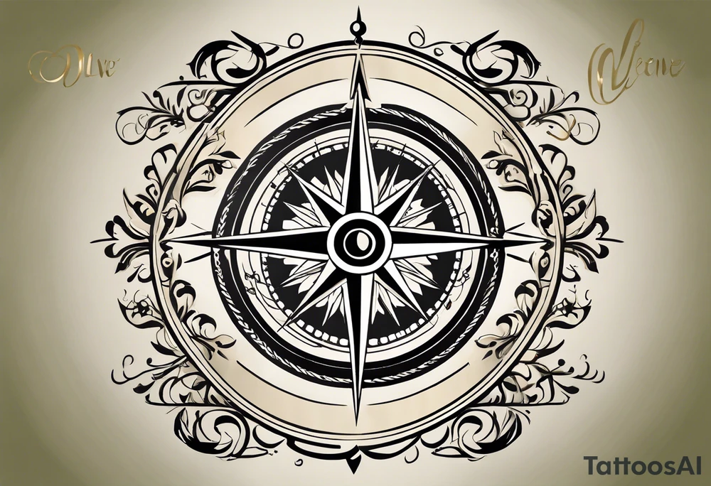 Tattoo Design Layout
Central Element: A compass as the main focal point, symbolizing guidance and direction.
Symbol Placement and Details
Anchor (Strength): Positioned at the bottom left of the design, symbolizing strength and resilience with a grounded presence.
Heart (Love): Placed near the top left, representing love as a core value.
Olive Branch (Peace): Positioned on the top right, using soft, flowing lines to convey calmness and peace.
Open Hand (Kindness): Located at the bottom right, symbolizing kindness and generosity with a welcoming gesture.
Lotus Flower (Compassion): Positioned near the compass to represent compassion and personal growth.
Chain Link (Loyalty): Integrated as a border or framing element, symbolizing unbreakable bonds and loyalty.
Sun (Goodness): Placed above or behind the compass, symbolizing light, warmth, and goodness.
Clear Open Eye (Honesty): Near the compass, symbolizing insight and transparency. tattoo idea