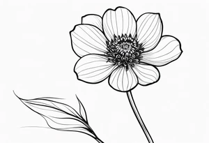 one very simple and no detailed waratha flower with stem in black and white, the few lines possible, fine-line, very minimalistic tattoo idea