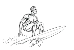 comic hero silver surfer on his board looking over in deep thought as he is in the sky tattoo idea