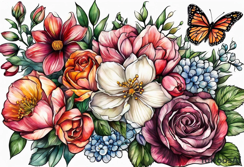 Birth flower February, march, September and December tattoo idea