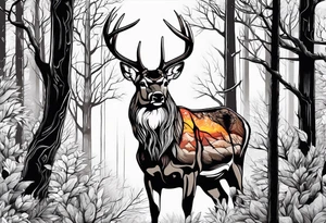 Nature trees with whitetail buck behind the trees tattoo idea