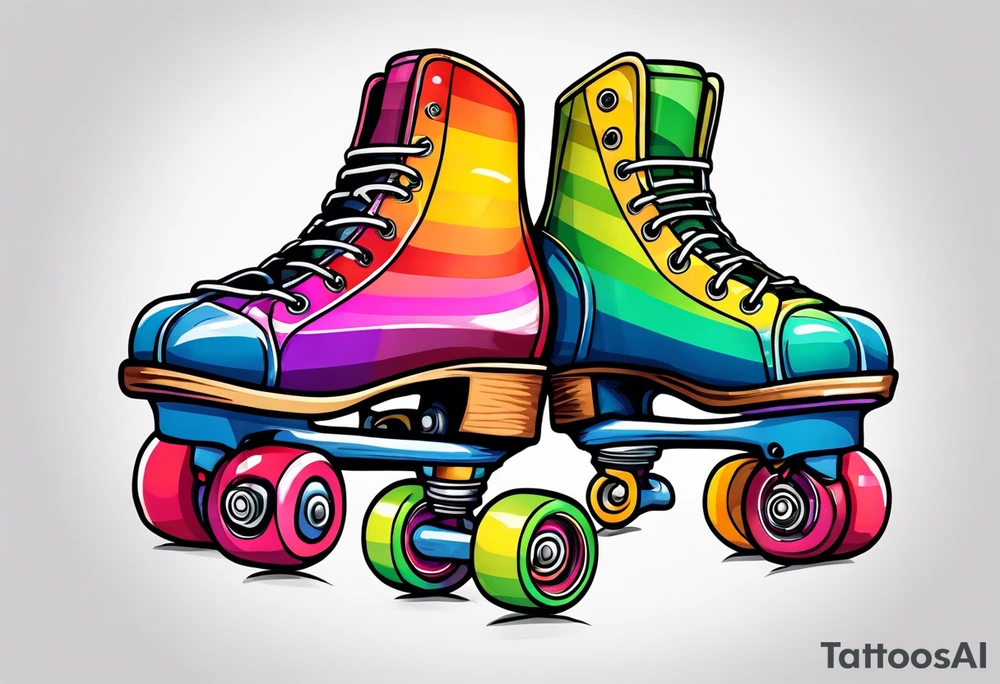 rainbow striped roller skates tattoo idea
