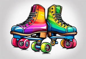 rainbow striped roller skates tattoo idea